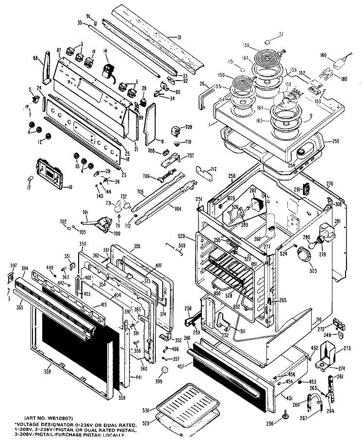 Section Diagram and Parts List for RB747G*J3  Hotpoint Range