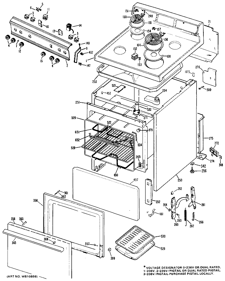 Section Diagram and Parts List for RB524*J1  Hotpoint Range