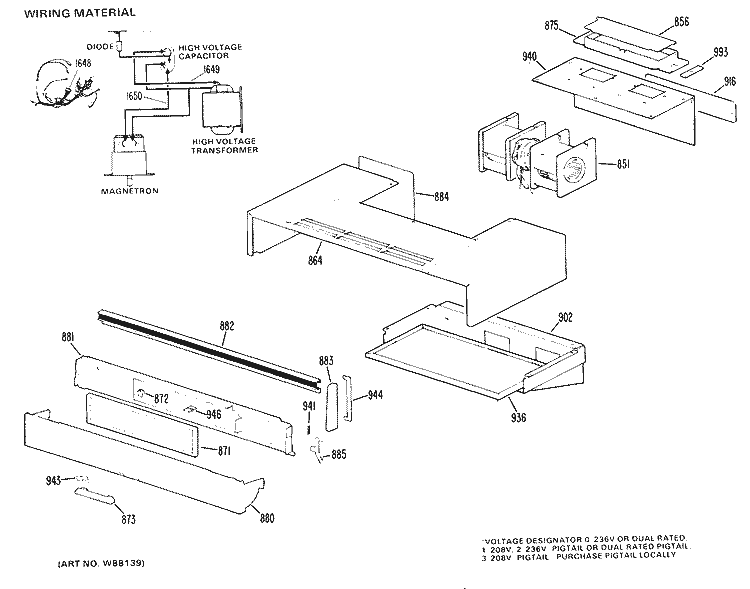 WIRING MATERIAL Diagram and Parts List for RH962V*K2  Hotpoint Microwave Oven Combo