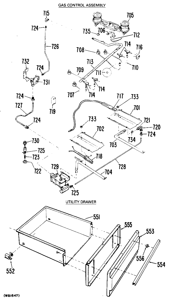 GAS CONROL ASSEMBLY Diagram and Parts List for RGH946GEJ8  Hotpoint Range