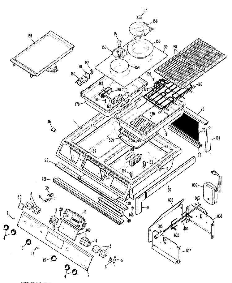 Section Diagram and Parts List for RS779G1J4  Hotpoint Range