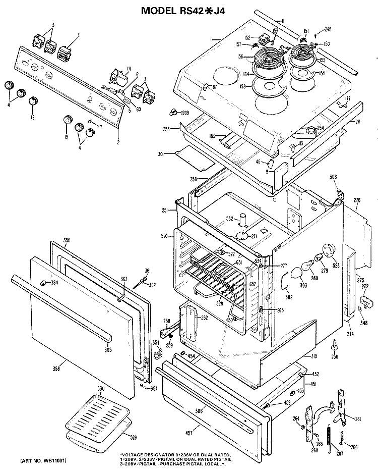 Section Diagram and Parts List for RS42*J4  Hotpoint Range