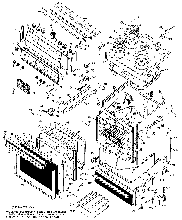 Section Diagram and Parts List for RB747G*J5  Hotpoint Range