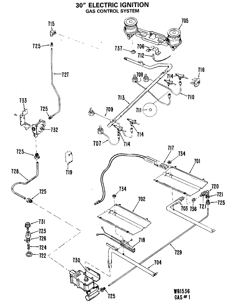 30" ELECTRIC IGNITION Diagram and Parts List for RGB744GEJ5  Hotpoint Range