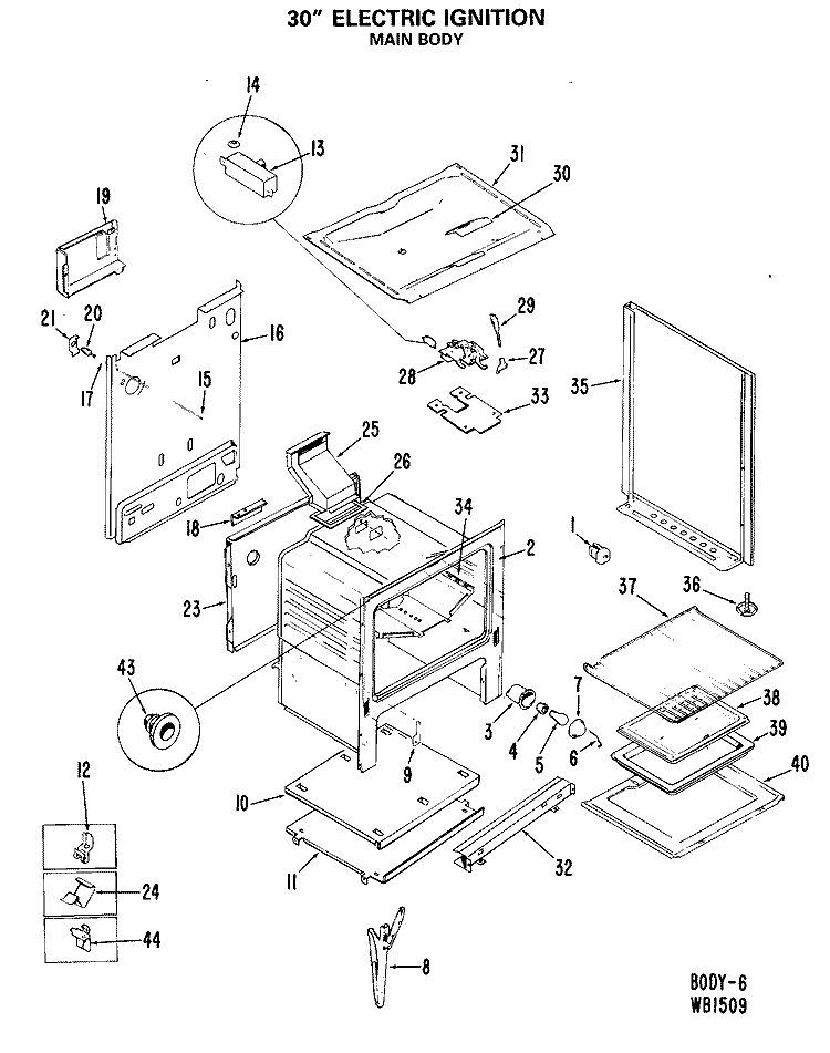 30" ELECTRIC IGNITION Diagram and Parts List for RGB746GEJ6  Hotpoint Range