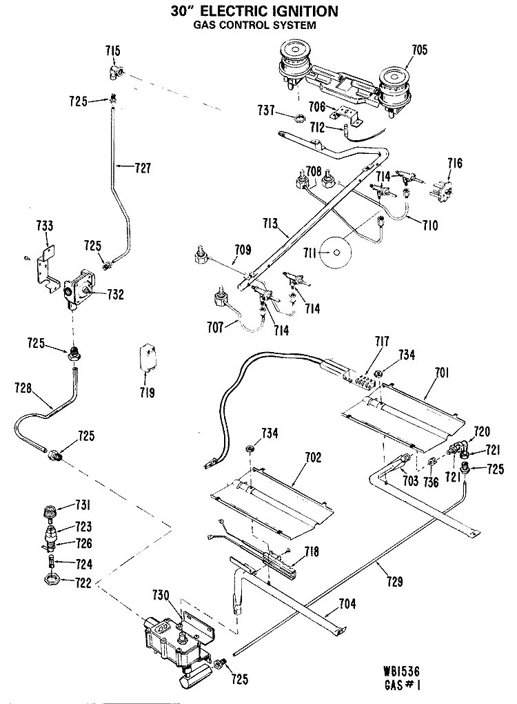 30" ELECTRIC IGNITION Diagram and Parts List for RGB746GEJ6  Hotpoint Range