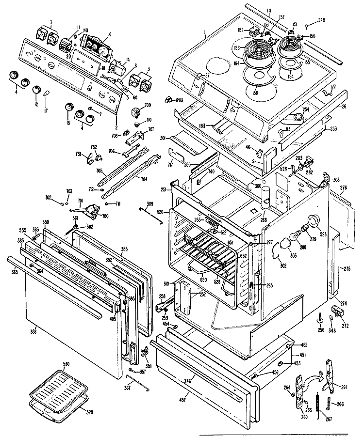 Section Diagram and Parts List for RS742*J6  Hotpoint Range
