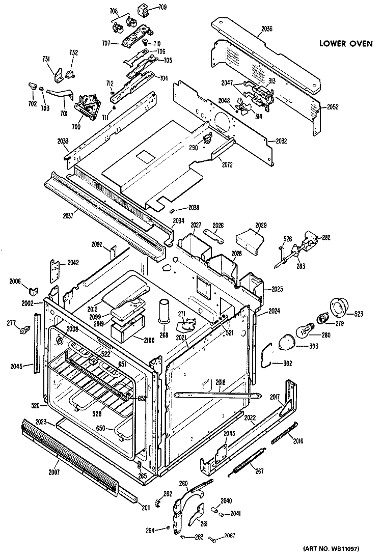 LOWER OVEN Diagram and Parts List for RK777G*J4  Hotpoint Wall Oven