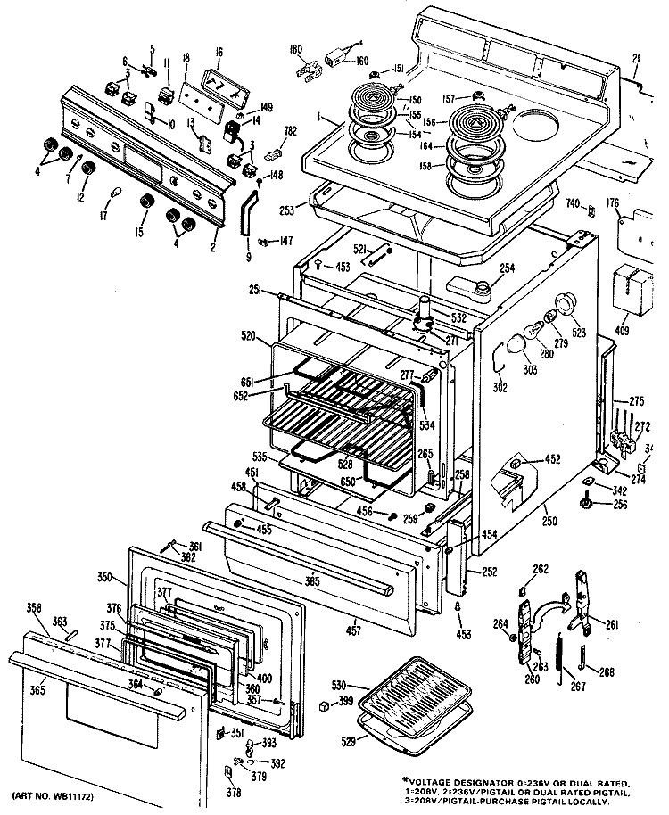 Section Diagram and Parts List for RB636*J5  Hotpoint Range