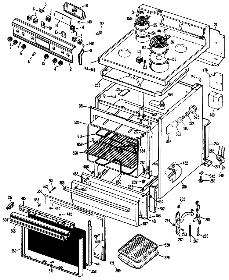 Section Diagram and Parts List for RB532G*J6  Hotpoint Range