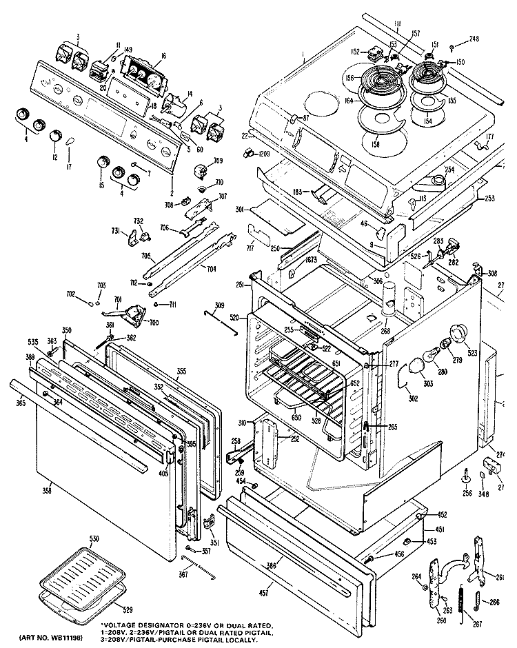 Section Diagram and Parts List for RS742*J5  Hotpoint Range