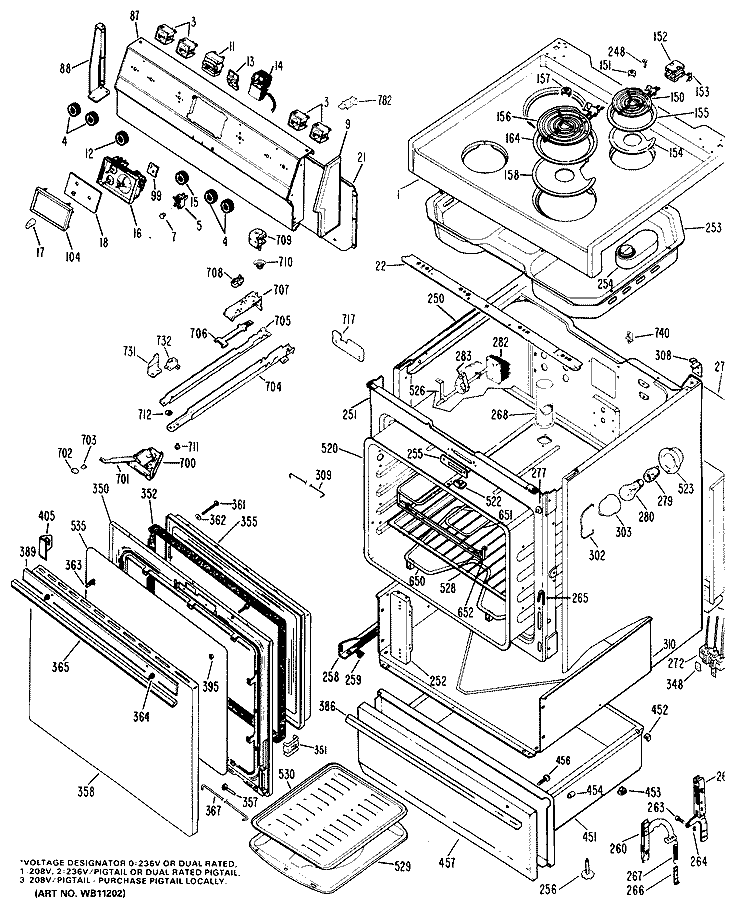 Section Diagram and Parts List for RB734*J6  Hotpoint Range