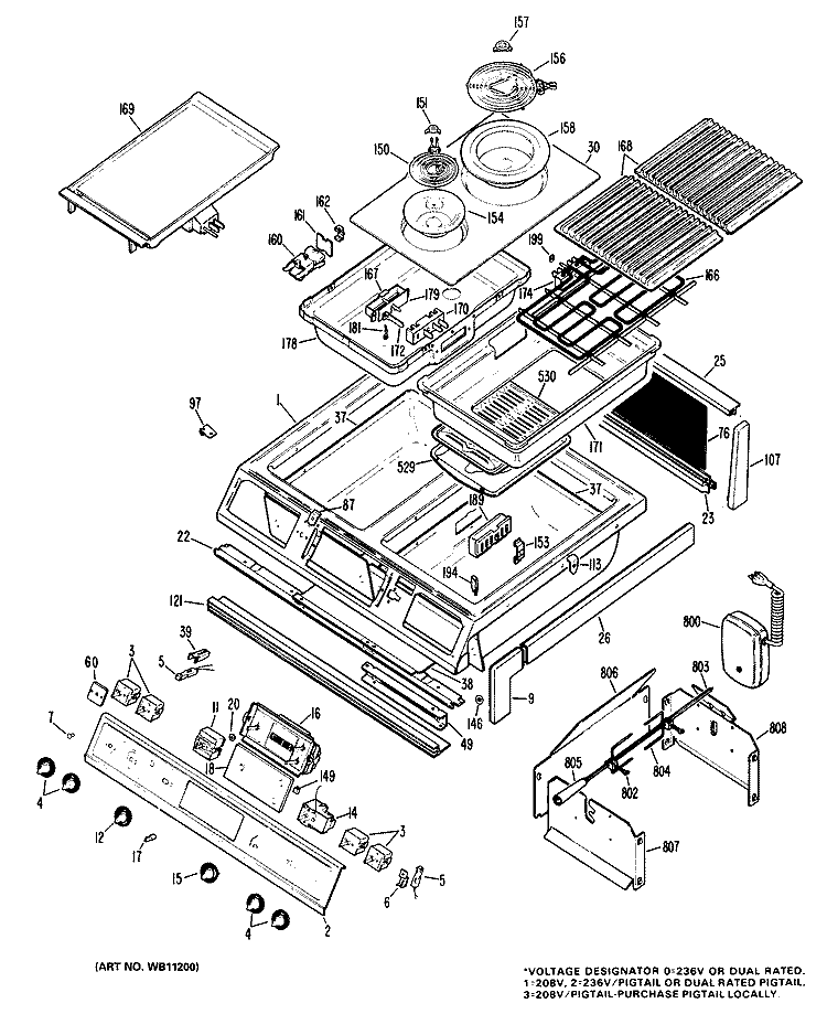 Section Diagram and Parts List for RS779G1J7  Hotpoint Range