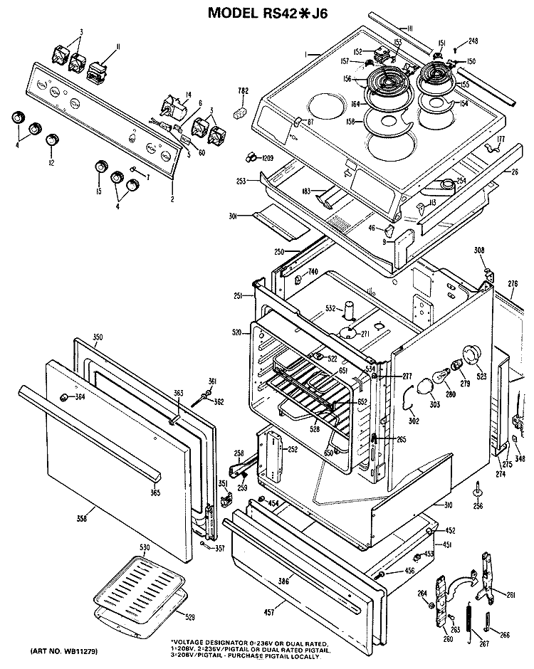 Section Diagram and Parts List for RS42*J6  Hotpoint Range
