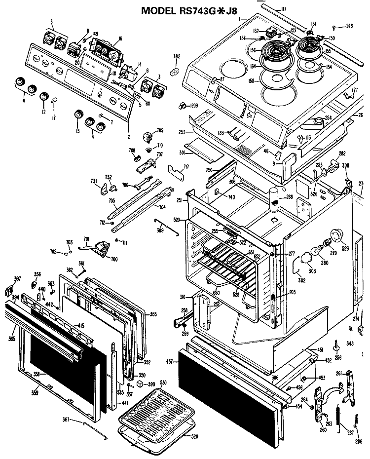 Section Diagram and Parts List for RS743G*J8  Hotpoint Range