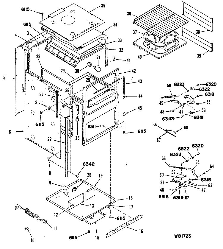 Section Diagram and Parts List for RGJ515GEL2  Hotpoint Wall Oven