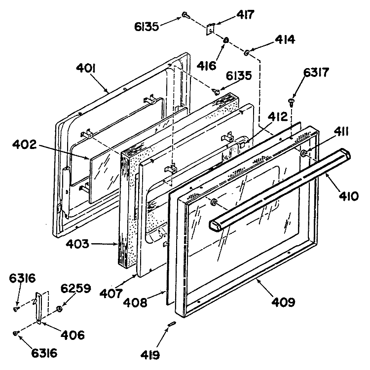 Section Diagram and Parts List for RGJ515GEL2  Hotpoint Wall Oven