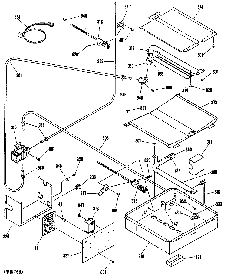 Section Diagram and Parts List for RGB751GEL1  General Electric Range