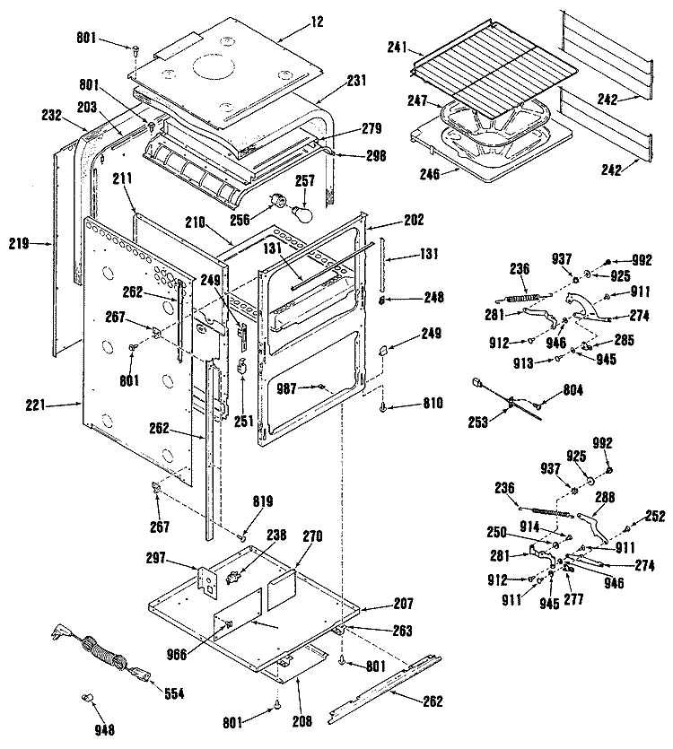Section Diagram and Parts List for RGJ515GEL4  Hotpoint Wall Oven