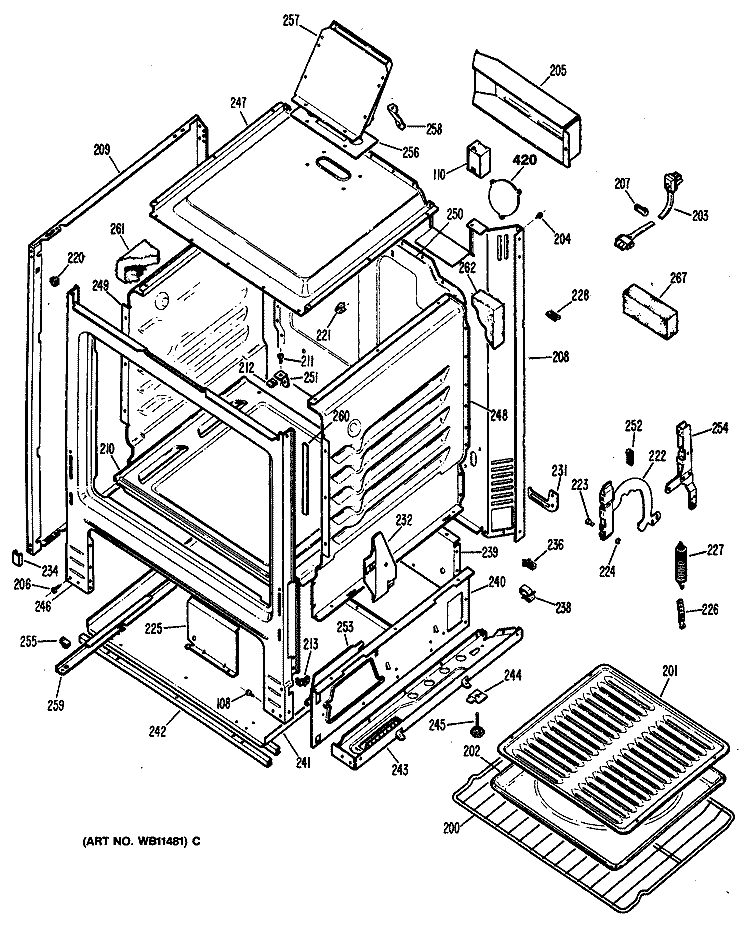 Section Diagram and Parts List for RGS525GEN1  Hotpoint Range