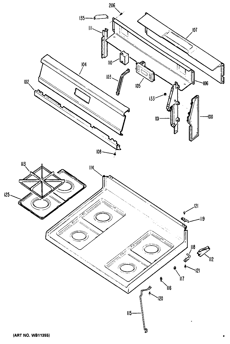 Section Diagram and Parts List for RGB628GEN1  Hotpoint Range