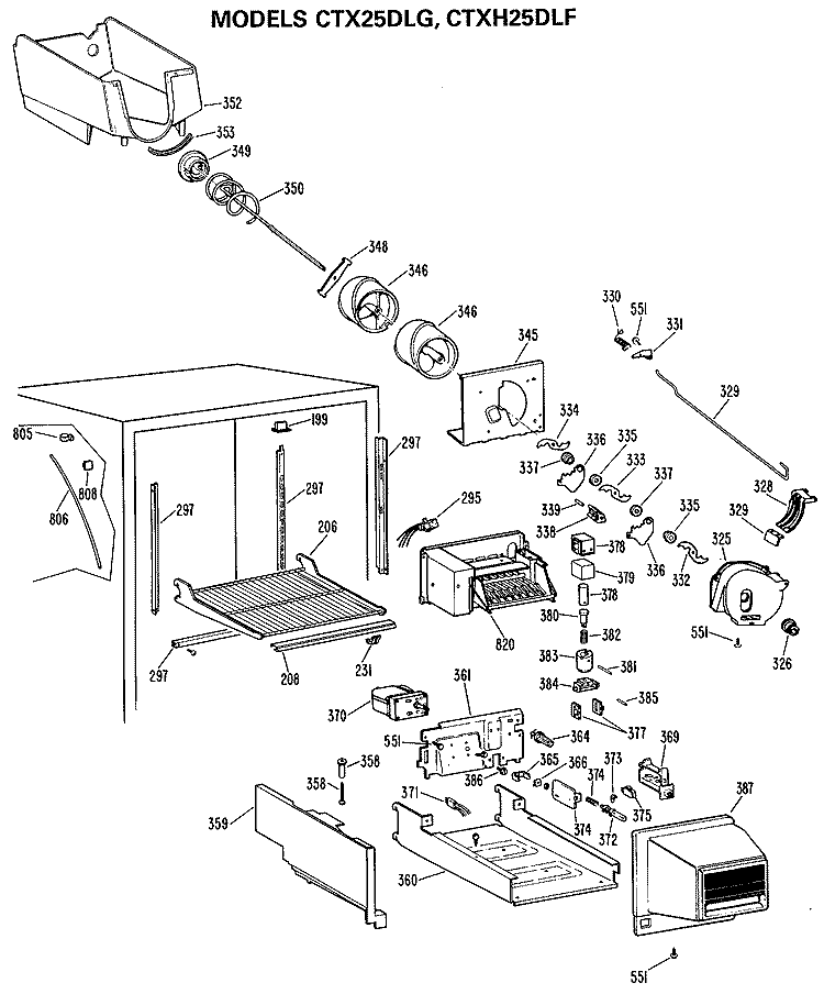 Section Diagram and Parts List for CTXH25DLFLWH  Hotpoint Refrigerator