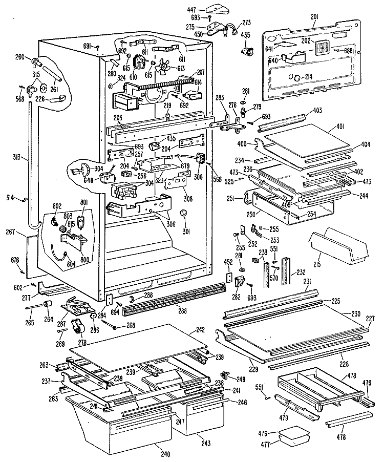 Section Diagram and Parts List for CTXH25DLFLWH  Hotpoint Refrigerator