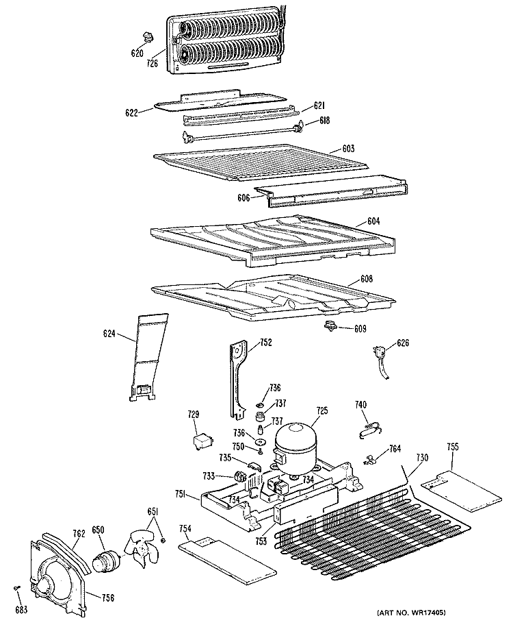 Section Diagram and Parts List for CTXH25DLFLWH  Hotpoint Refrigerator
