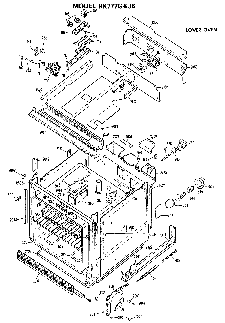 LOWER OVEN Diagram and Parts List for RK777G*J6  Hotpoint Wall Oven