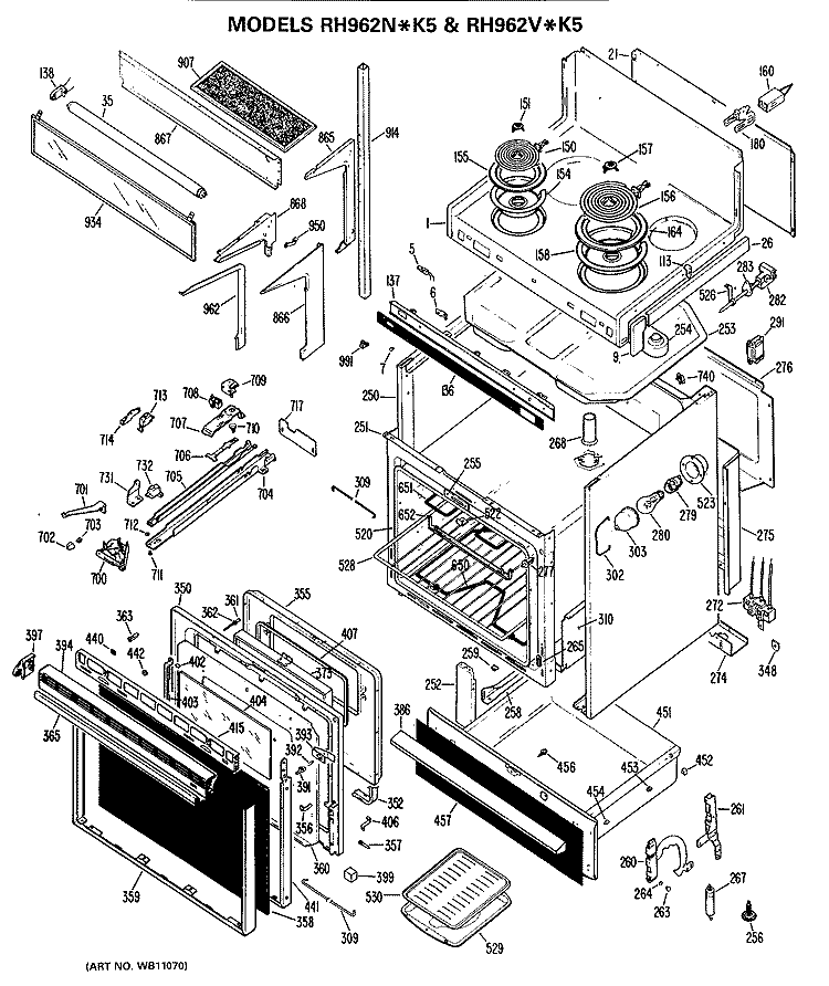 Section Diagram and Parts List for RH962N*K5  Hotpoint Microwave Oven Combo