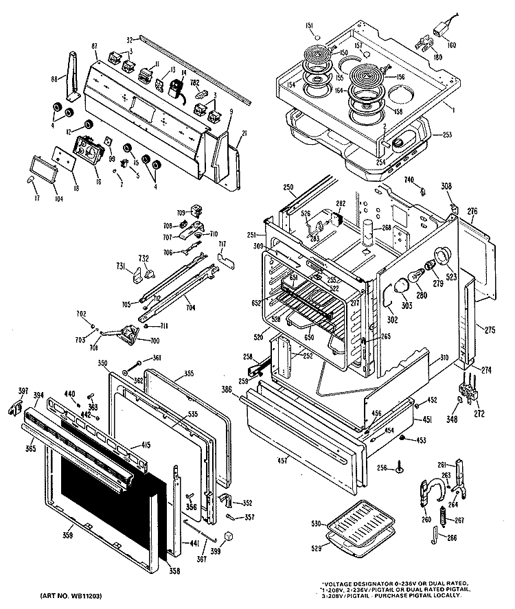 Section Diagram and Parts List for RB735G*J8  Hotpoint Range