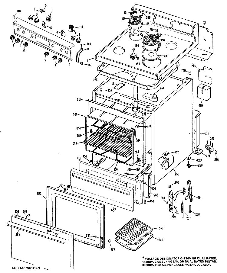 Section Diagram and Parts List for RB525*N1  Hotpoint Range