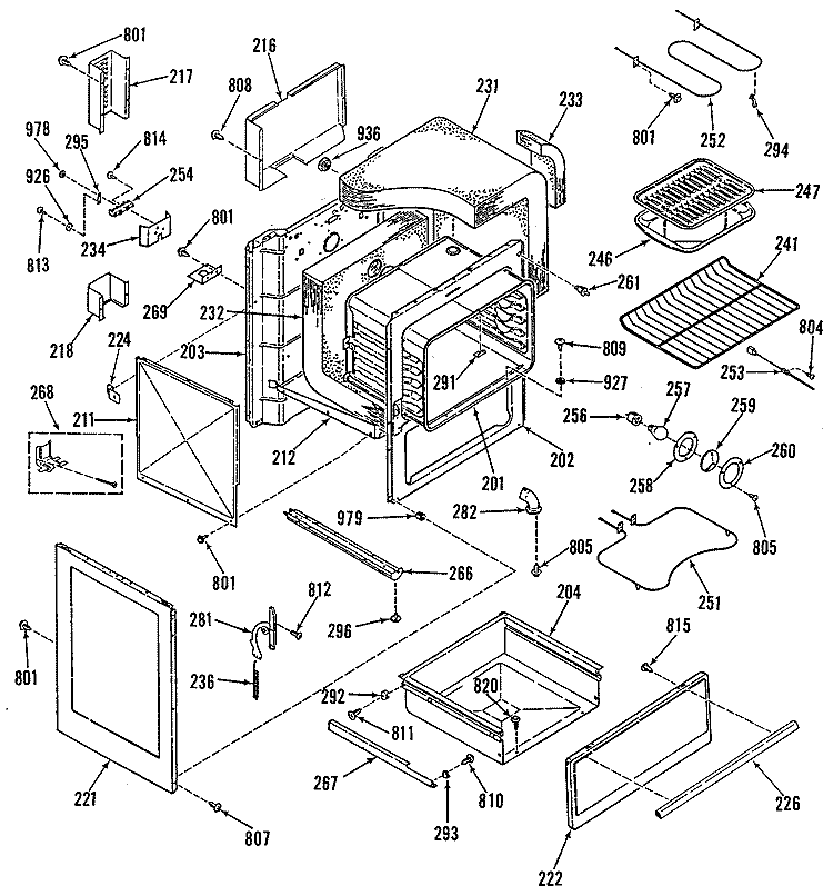 Section Diagram and Parts List for RB740GM1  Hotpoint Range