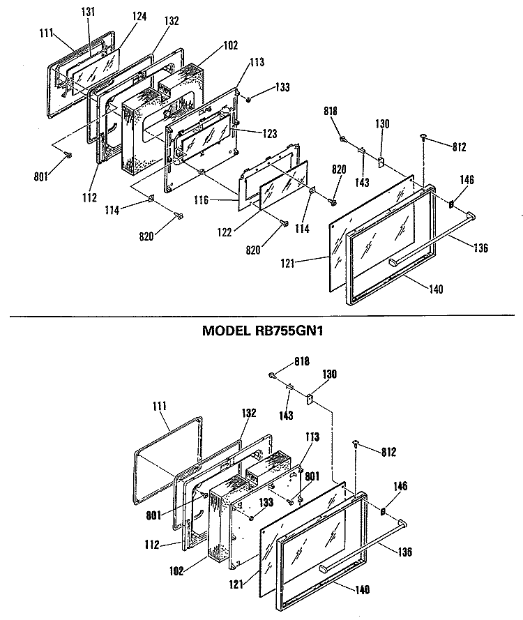 Section Diagram and Parts List for RB757GN1  Hotpoint Range