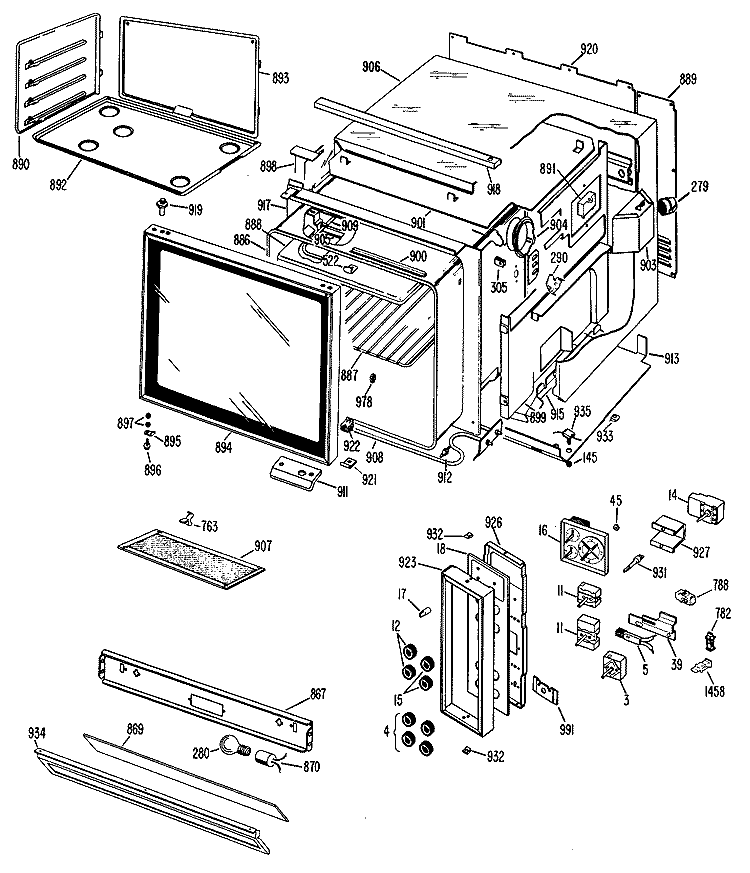 Section Diagram and Parts List for RH758G*M1  Hotpoint Range