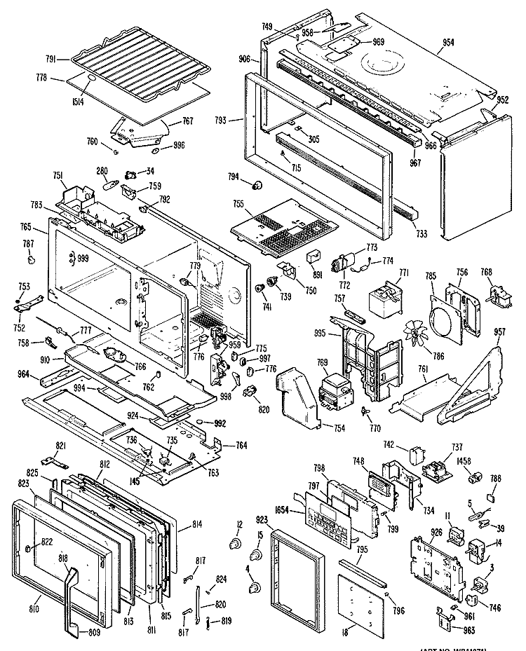 Section Diagram and Parts List for RH962G*M1  Hotpoint Microwave Oven Combo