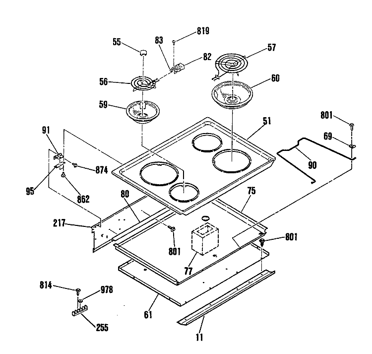 Section Diagram and Parts List for RF615GL3  Hotpoint Range