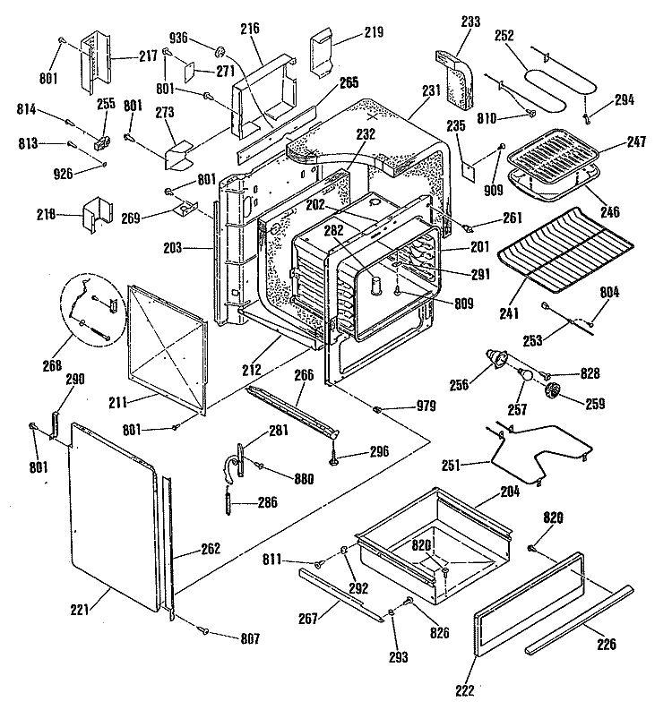 Section Diagram and Parts List for RS734GN1  General Electric Range