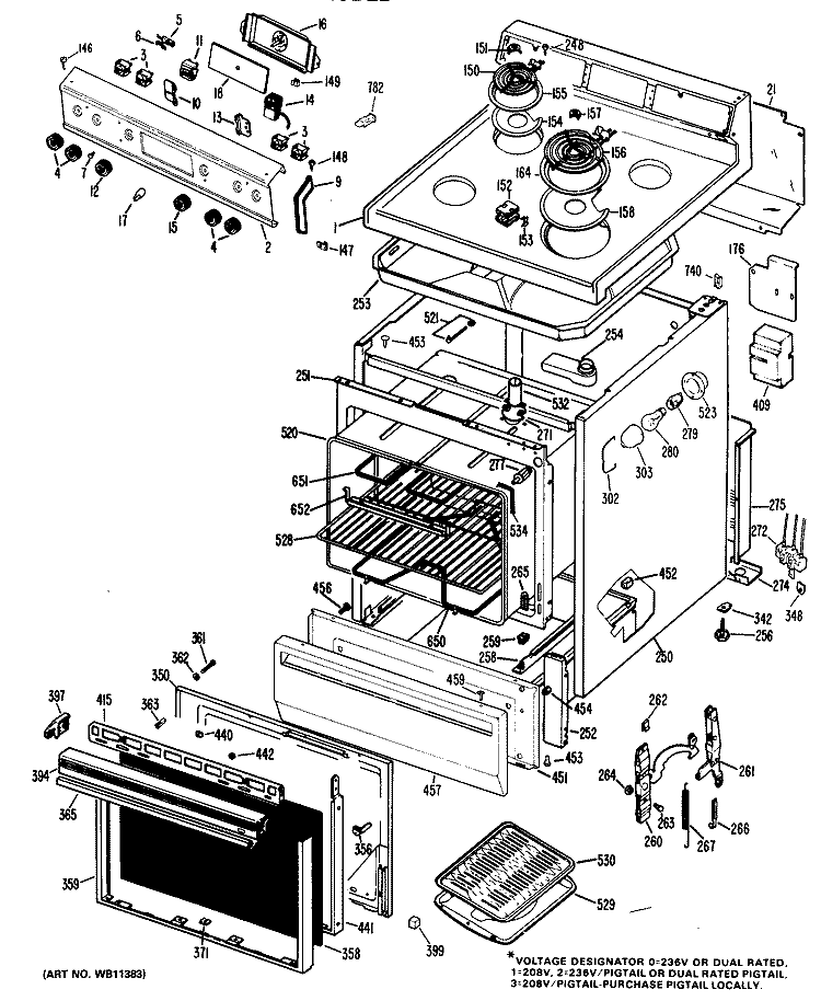 Section Diagram and Parts List for RB532G*N2  Hotpoint Range
