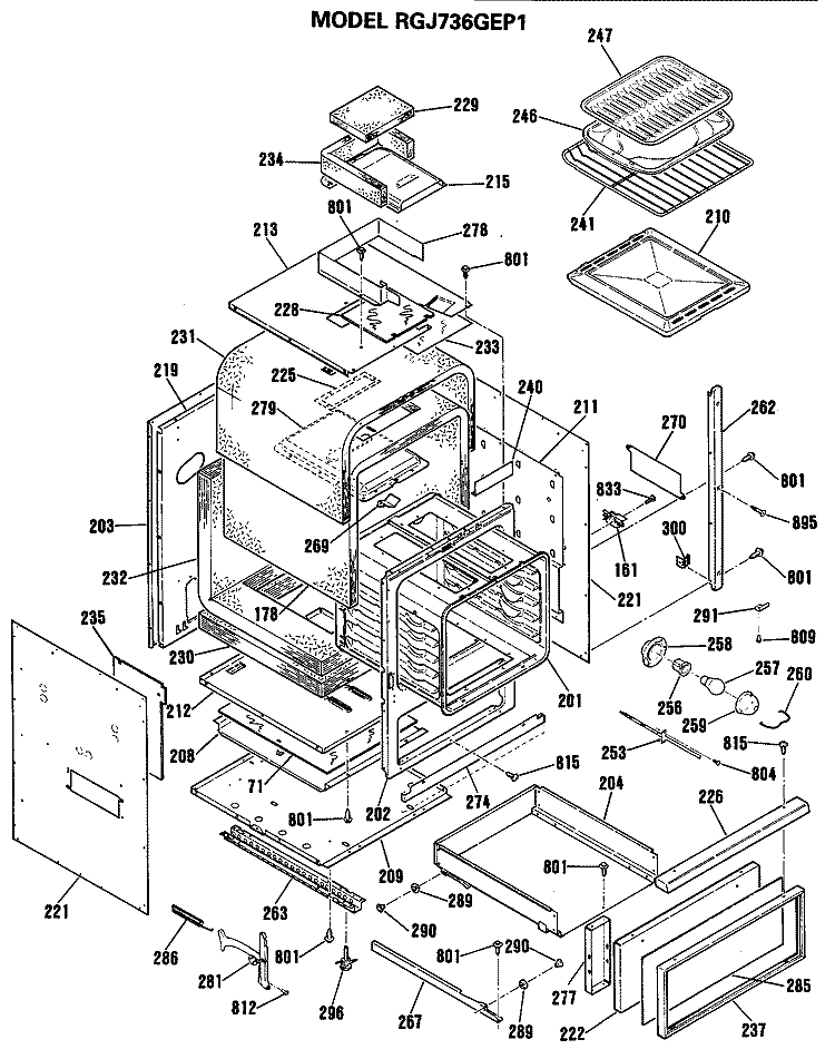 Section Diagram and Parts List for RGJ736GEP1  Hotpoint Wall Oven