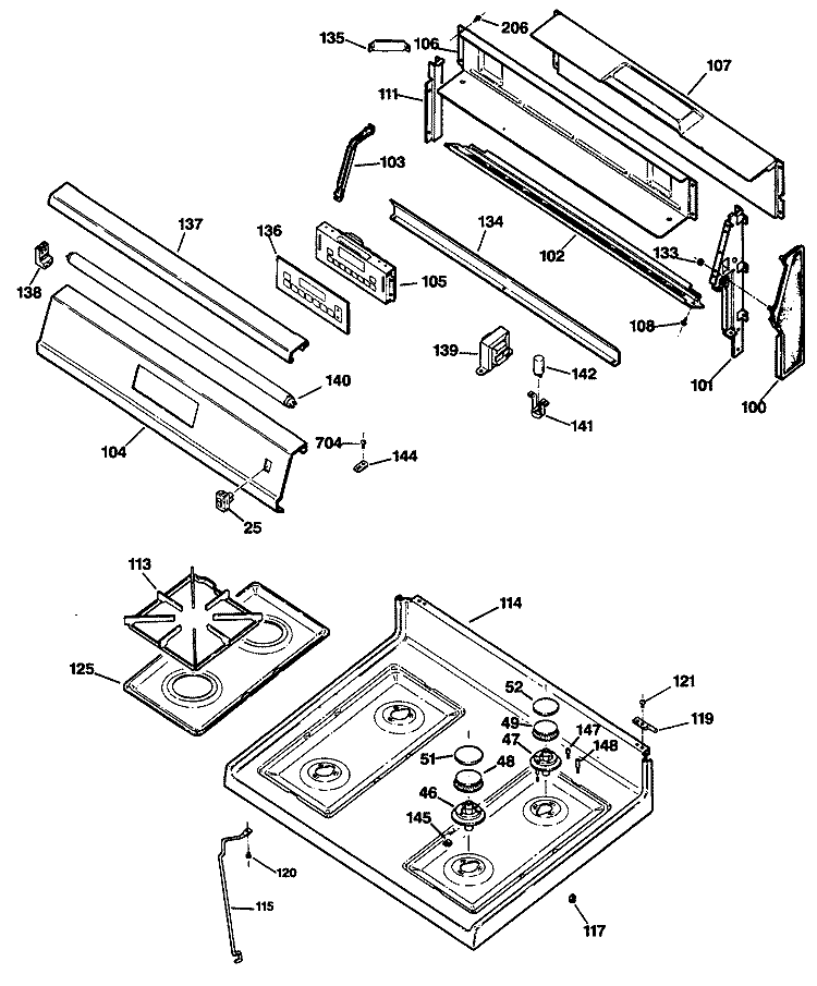 Section Diagram and Parts List for RGB747GEP1  Hotpoint Range