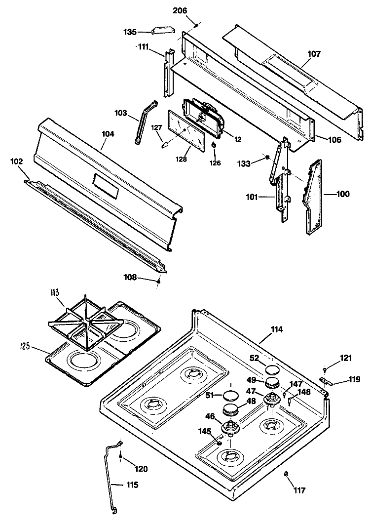 Section Diagram and Parts List for RGB629GEP1  Hotpoint Range