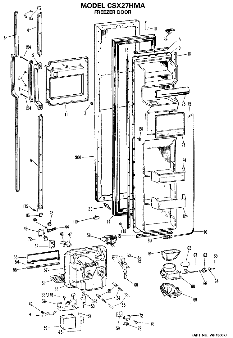FREEZER DOOR Diagram and Parts List for CSX27HMA  Hotpoint Refrigerator