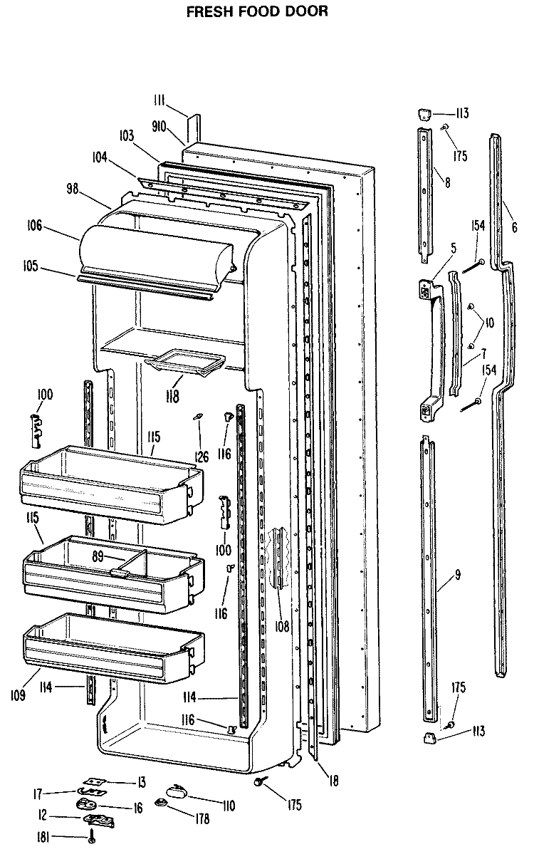 FRESH FOOD DOOR Diagram and Parts List for CSX27HMA  Hotpoint Refrigerator