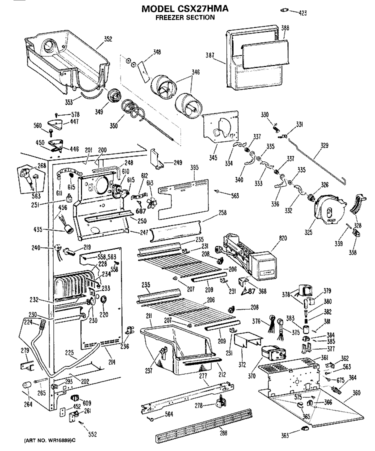 FREEZER SECTION Diagram and Parts List for CSX27HMA  Hotpoint Refrigerator