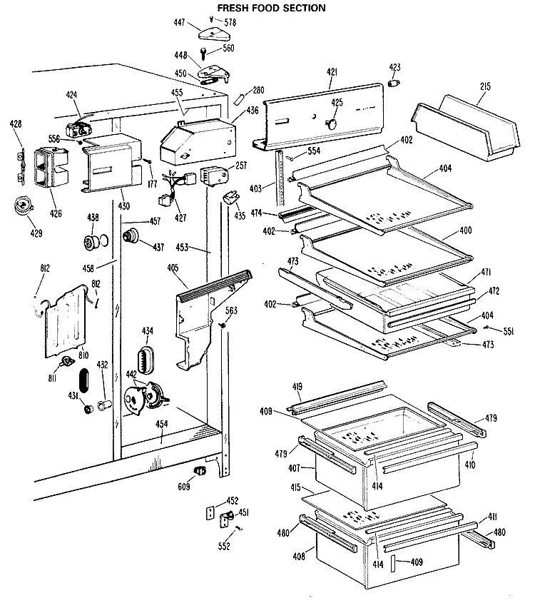 FRESH FOOD SECTION Diagram and Parts List for CSX27HMA  Hotpoint Refrigerator