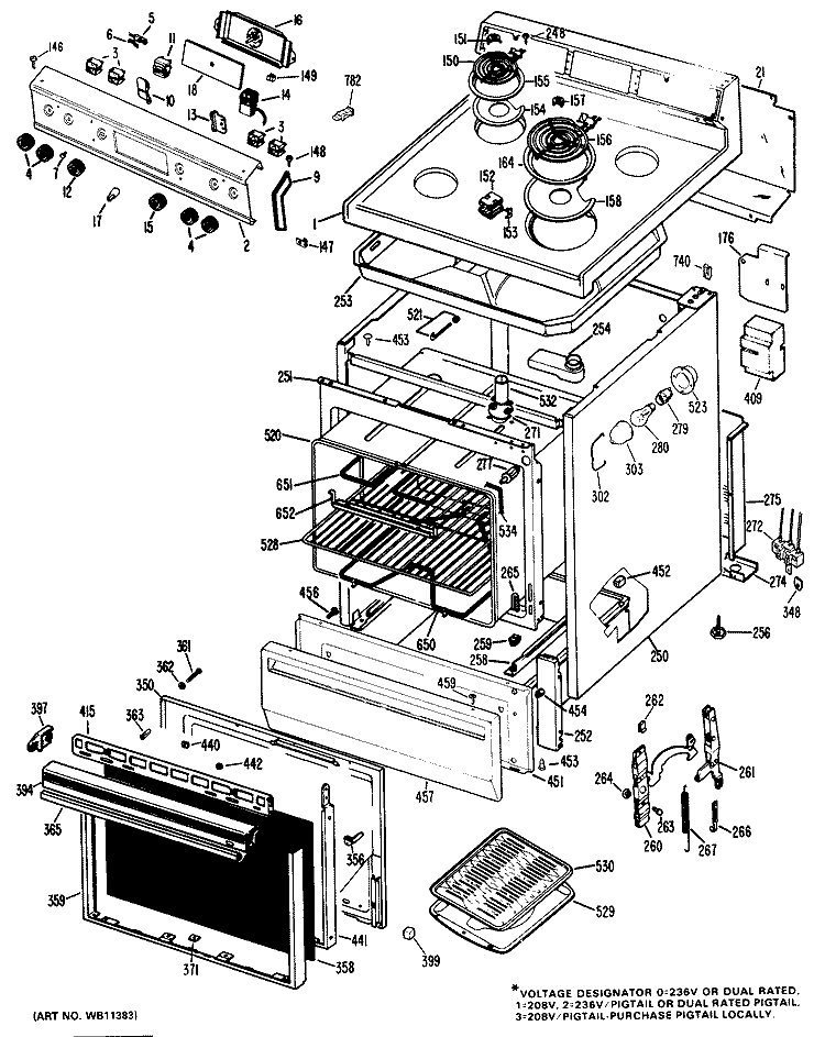 Section Diagram and Parts List for RB532G*N3  Hotpoint Range