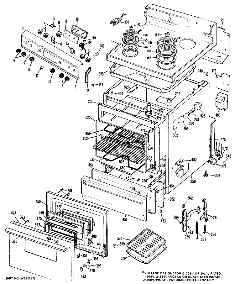Section Diagram and Parts List for RB636*N4  Hotpoint Range