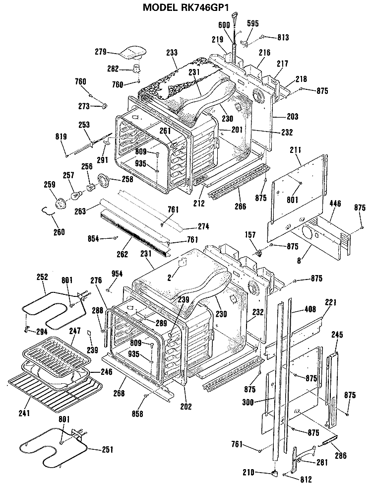 Section Diagram and Parts List for RK746GP1  Hotpoint Wall Oven