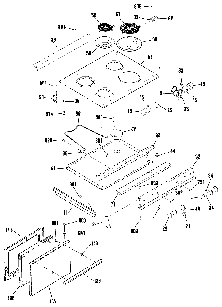 Section Diagram and Parts List for RS504P1  Hotpoint Range